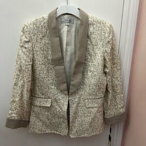 Tahari Cream and Taupe Textured Open Blazer